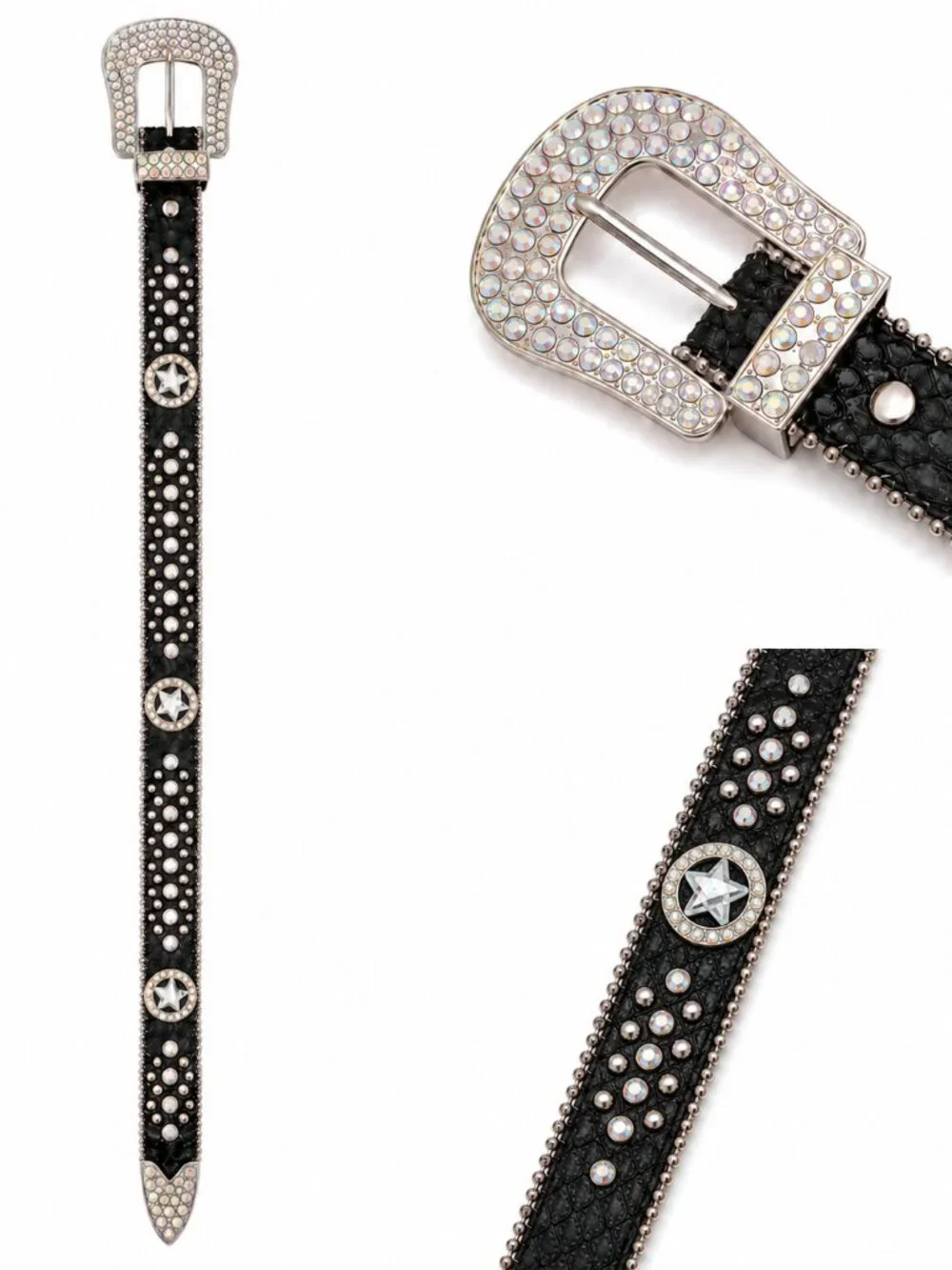 Nocona Women's XL Genuine Leather Rhinestone Western Belt Star Concho Black 41
